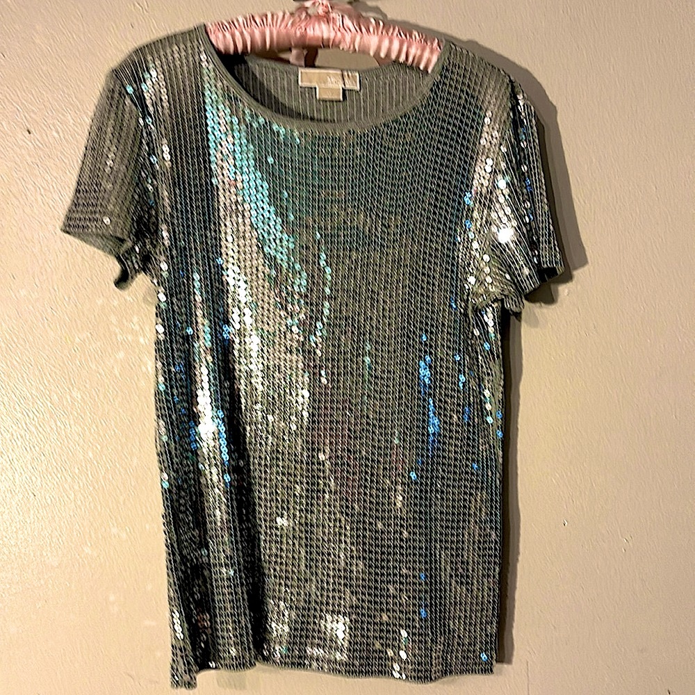 Michael Kors silver sequence short sleeve shirt. Large. EUC